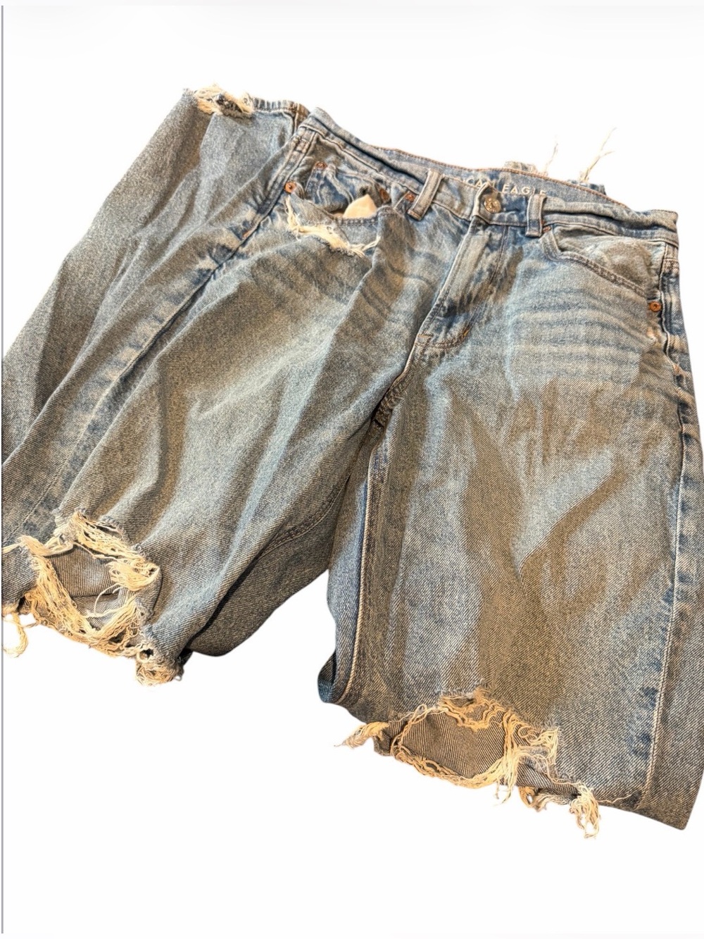 Distressed Light Blue Denim Cutoff Shorts